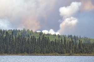 Wildfire approaching Headquarters Lake (Kenai NWR, Alaska)